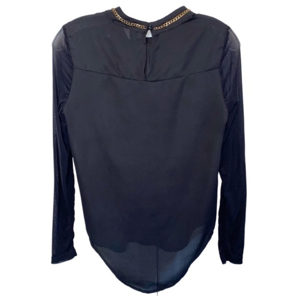 Windsor | Chiffon Black Blouse Gold Chain Sheer - Picture 2 of 7